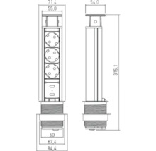 Desen tehnic al unui element de priză cu dimensiuni