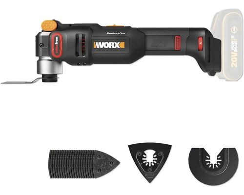 Unealtă multifuncțională fără acumulator Worx WX698.9 Nitro 20V, motor brushless, fără acumulator Unealtă multifuncțională cu acumulator Worx Sonicrafter cu accesorii