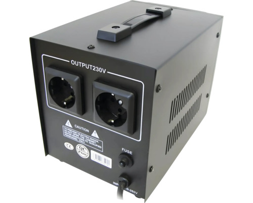 Convertor de tensiune cu ieșire de 230 V, siguranță și mâner de transport