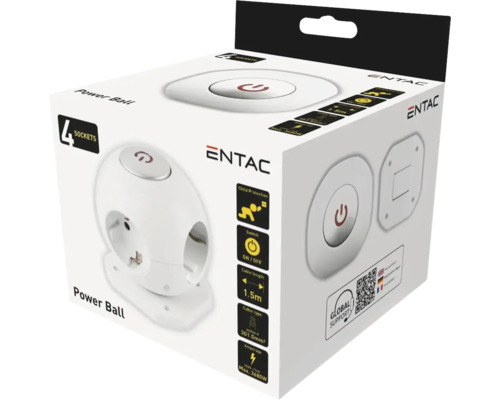 Distribuitor Entac Power Ball cu patru prize și siguranță pentru copii în ambalaj