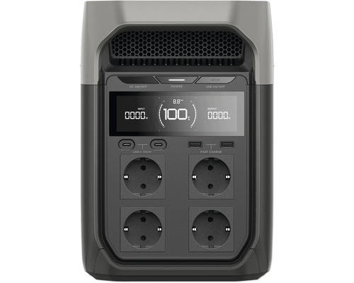 Stație de alimentare portabilă cu patru prize, porturi USB și afișaj