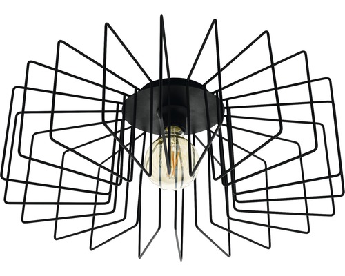 Plafonieră neagră cu design geometric din sârmă și bec