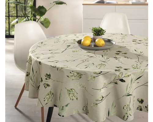 Masa rotundă cu față de masă cu motiv floral