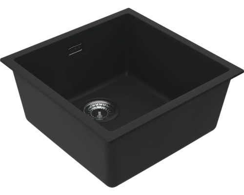 Chiuvetă neagră din material compozit cu set de scurgere