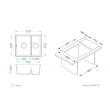Desen cu dimensiunile chiuvetei Alveus OMNI 50