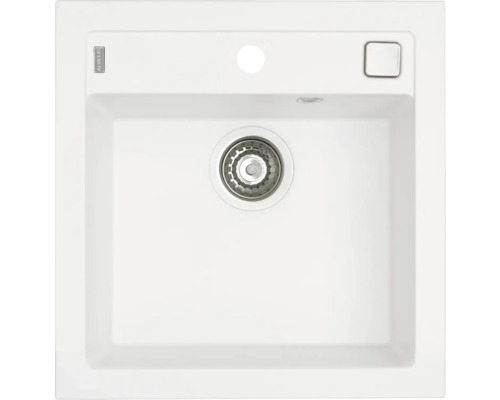 Chiuvetă din material de piatră cu scurgere și logo Alveus