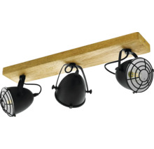 Lumină de tavan cu trei spoturi, lemn și metal