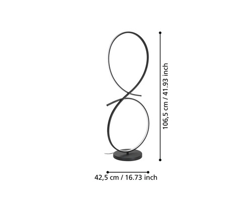 Lampă decorativă de podea cu dimensiunile de 106,5 cm înălțime și 42,5 cm lățime.