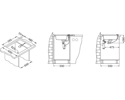 Desen tehnic al unei chiuvete cu dimensiuni