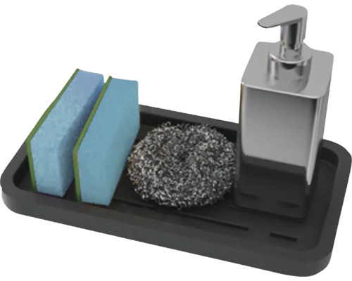 Organizator chiuvetă cu dispenser de săpun, bureți și burete de sârmă