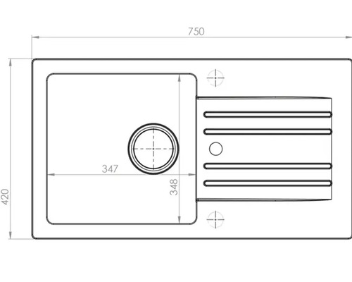 Desen tehnic al unei chiuvete de bucătărie cu dimensiuni.
