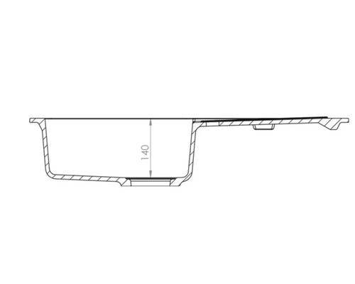 Desenul unei chiuvete cu o adâncime de 140 de milimetri.