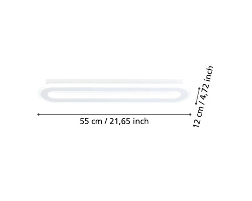 Dimensiunile plafonierei cu LED cu o lungime de 55 centimetri și o lățime de 12 centimetri