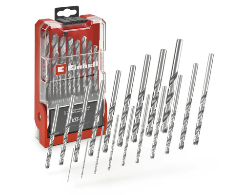 Logo Einhell. Set burghie metal HSS-G în cutie de plastic.