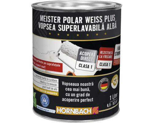 Vopsea lavabilă Meister Polar Weiss Plus fără conservanți 1 l