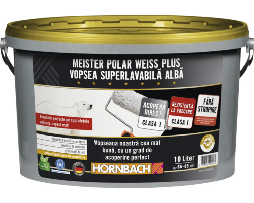 Vopsea lavabilă Meister Polar Weiss Plus fără conservanți 10 l