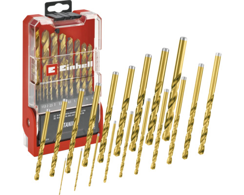 Set de burghie pentru metal Einhell Logo de diferite dimensiuni în cutie de plastic roșie