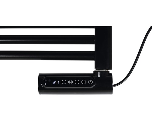 Imagine detaliată cu un suport negru pentru prosoape cu panou de control digital