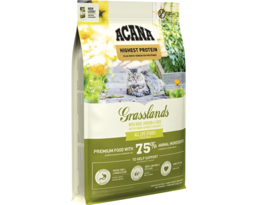 Acana Grasslands hrană pentru pisici pentru toate etapele de viață cu rață, pui și ouă, fără cereale, 4,5 kilograme