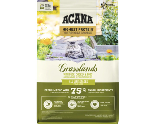 Hrană uscată pentru pisici ACANA Grasslands cu pui, rață, curcan și prepeliță fără cereale 1,8 kg