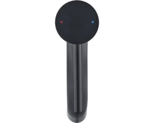 Imagine detaliată a unui mixer monocomandă cu puncte roșii și albastre