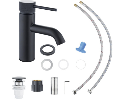 Baterie lavoar neagră cu accesorii de montaj