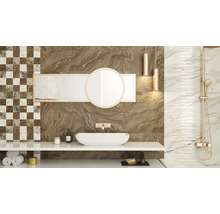 Design modern de baie cu lavoar, oglinzi și diverse plăci de perete