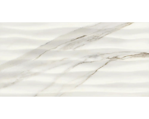 Placă de faianță albă cu structură de marmură și relief ondulat