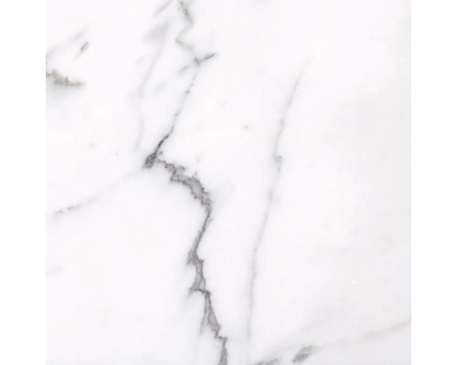 Prim-plan cu o faianță albă cu aspect de marmură și vinișoare gri.