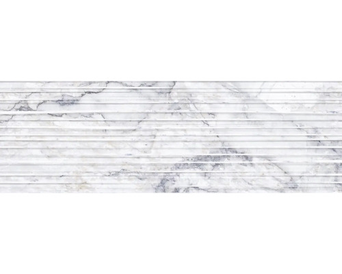 Placă decorativă de perete cu structură canelată orizontală și aspect de marmură