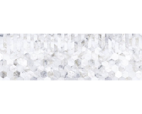 Faianță decorativă rectificată Gioia Hex alb 24,4x74,4 cm Model de plăci de marmură hexagonale și dreptunghiulare