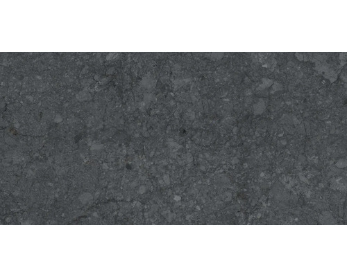 Prim-plan cu o placă ceramică gri cu o textură pătată.