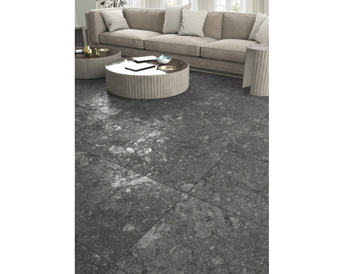 Cameră de zi cu gresie și canapea