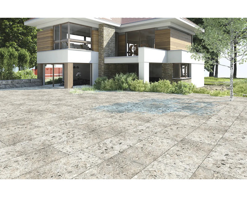 Exterior cu plăci de terasă în fața unei case