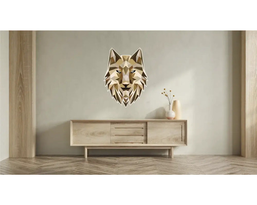 Autocolant decorativ de perete cu lup, cu design geometric deasupra unui dulap