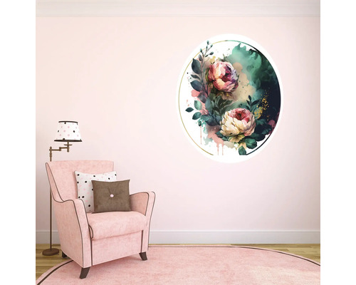 Autocolant decorativ de perete cu model floral în camera de zi