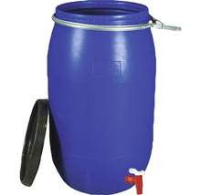 Butoi albastru din plastic cu robinet și capac