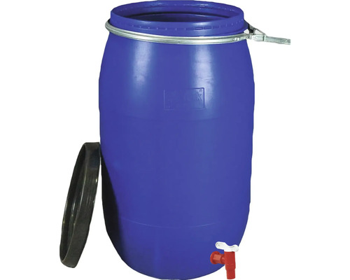 Butoi albastru din plastic cu robinet și capac
