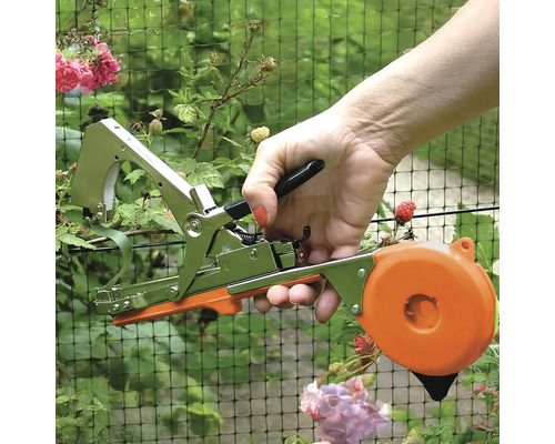 Ajutor de grădinărit: Utilizarea unui aparat de legat pentru fixarea plantelor de un gard