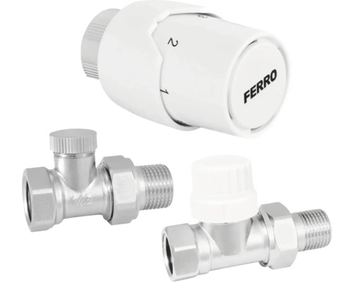 Set robineți radiator drept (tur-retur) Ferro cu cap | HORNBACH