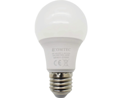 Bec LED Comtec E27 9W 810 lumeni, glob mat A60, lumină rece