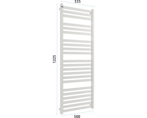 Calorifer pentru prosoape cu dimensiunile 1225 x 535 x 500 milimetri.