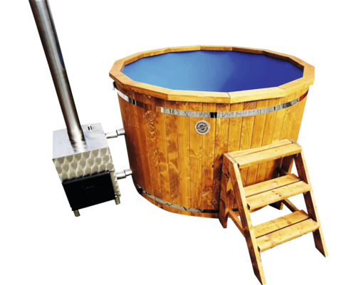 Ciubăr Blautherm pentru 4-6 persoane plastic PP Ø 174 cm H 105 cm 2000 l maro Cadă din lemn cu sobă și scară