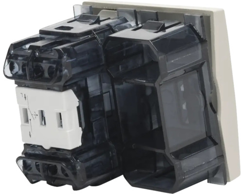 Vedere din spate a unui comutator dublu pentru instalații electrice