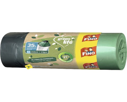 Saci menajeri Fino Green Life 35L 53x60 cm, cu șnur de legat, rolă 15 bucăți-0
