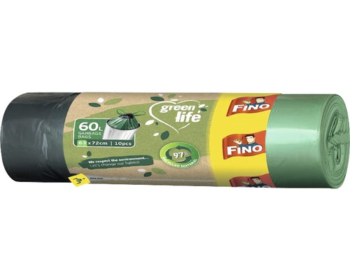 Saci menajeri Fino Green Life 60L 63x72 cm, cu șnur de legat, rolă 10 bucăți