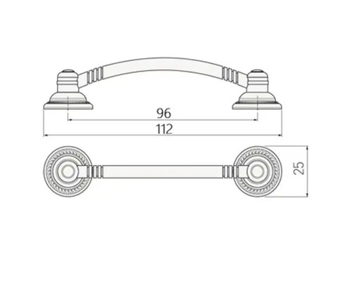 Desen tehnic al unui mâner de mobilă cu dimensiuni