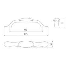 Mâner IFL distanță între perforații 96mm, metalic, finisaj auriu antic, model floricele rosii si albastre, M4 x 96 mm