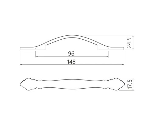 Desen tehnic al unui mâner de mobilier cu dimensiuni