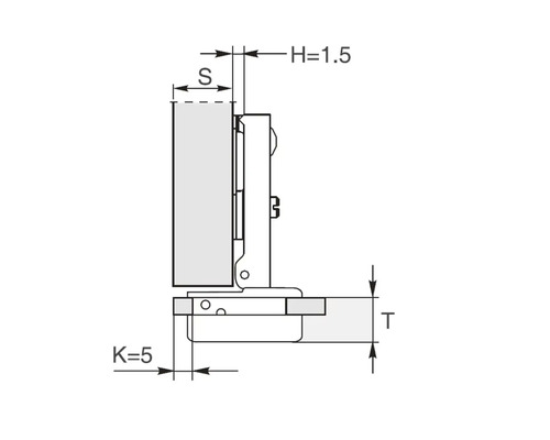Desen tehnic al unei balamale de mobilă cu cote